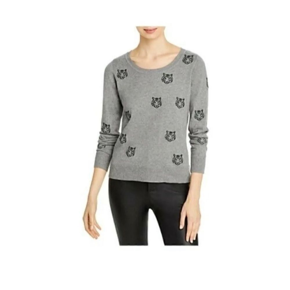 NWT CHASER  Women's Tiger Print Sweater - In Heather Gray SZ Small